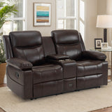 RIHEREFY Loveseat Recliner Sofa with Massage & Heating, Reclining Loveseat with Console, RV Wall Hugger Double Loveseat Recliner Couch for Living Room & Home Theater (Brown) RIHEREFY