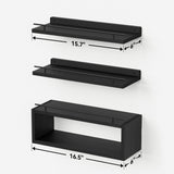 WOPITUES Floating Shelves with Cube Shelf, Wall Shelves with Metal Rail for Bathroom Decor, Over Toilet Bathroom Organizers and Storage, Toilet Paper-Black WOPITUES