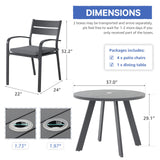 Soleil Jardin 5 Piece Outdoor Dining Set, Aluminum Patio Furniture Dining Set with Round Dining Table w/Umbrella Hole and 4 Stackable Chairs w/Cushions for Yard, Garden, Porch and Pool, Dark Gray Soleil Jardin