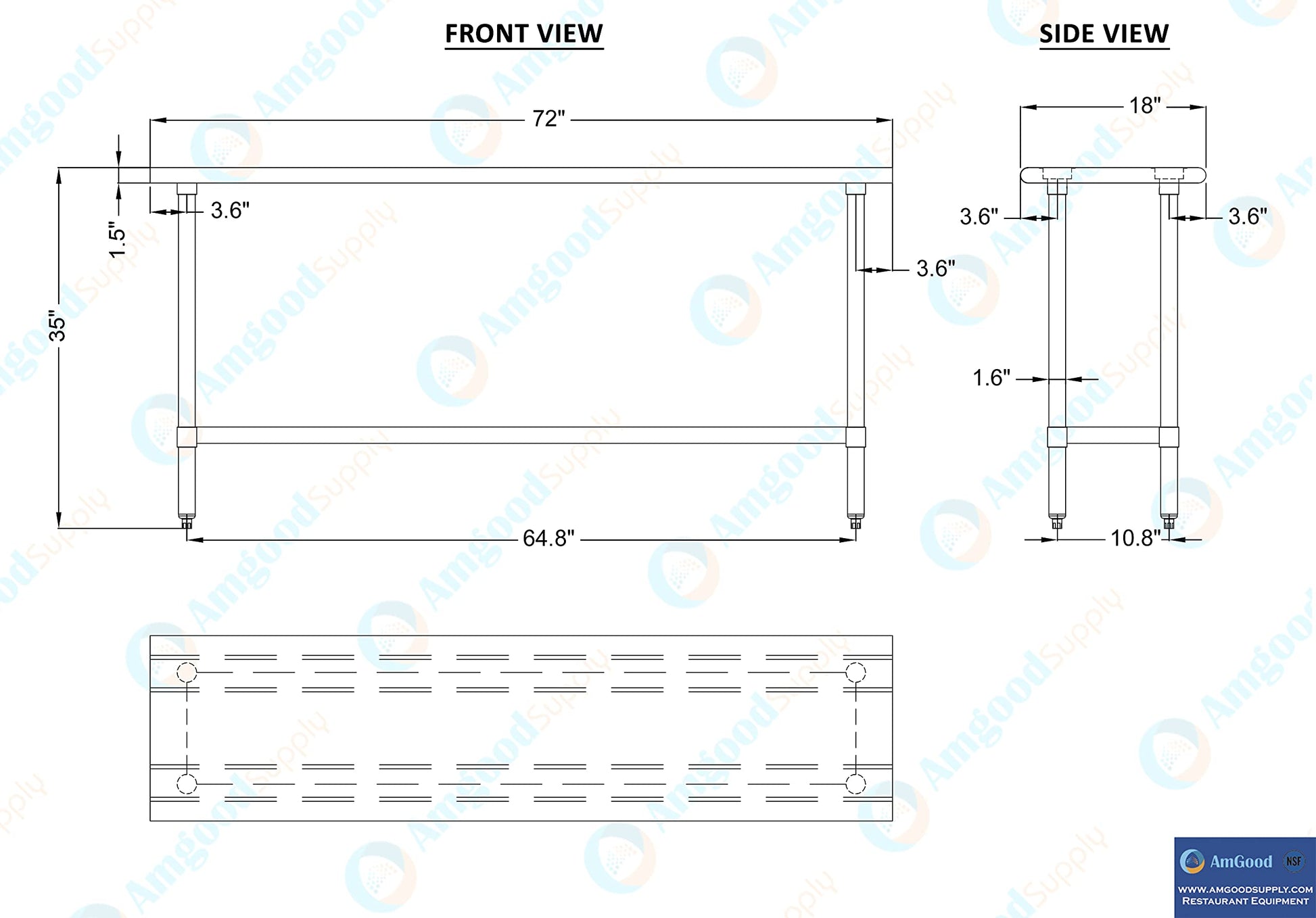 AmGood 18" X 72" Stainless Steel Work Table | Metal Kitchen Food Prep Table | NSF - WoodArtSupply