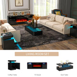 oneinmil 4-Piece Table Set Includes A Modern Coffee Table, A 70 Inch TV Stand with 36 Inch Electric Fireplace and 2 LED Light Nightstands, Elegant Black Tables for Living Room, Bedroom, Black oneinmil