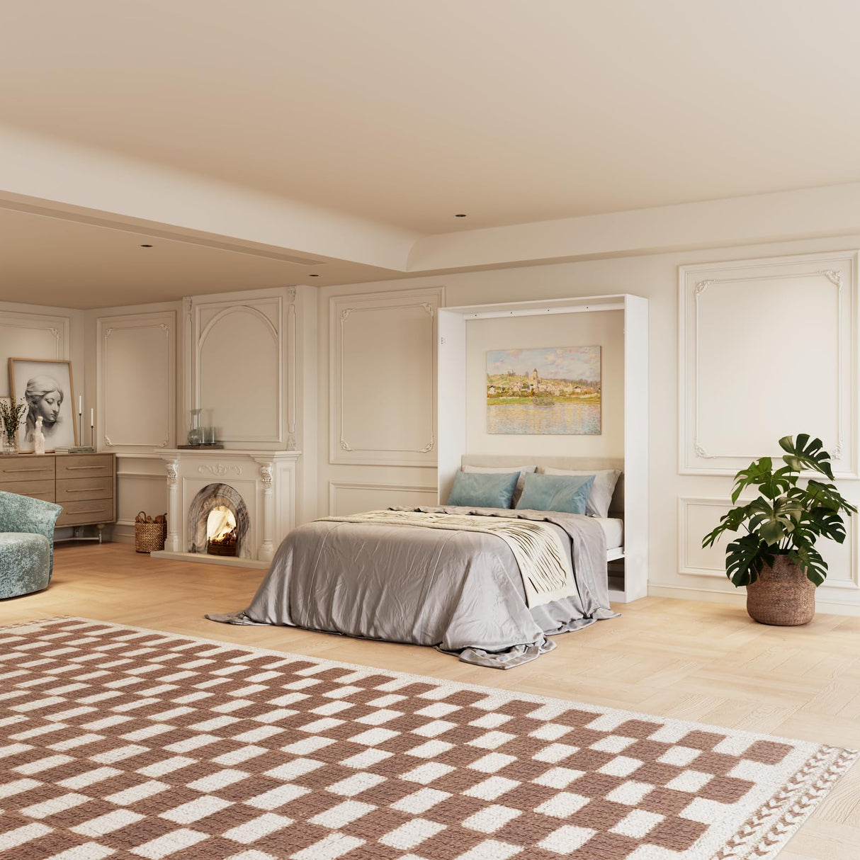 Farmhouse Murphy Bed Queen, 85" Wall Bed Folds to Save Space, Concealed Bed Frame with Hydraulic Rod and Wall Mounted Features for Apartment/Office/Guest Room Bobve