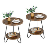 Tribesigns Set of 2 Round Side Table, 2-Tier End Table with Metal Legs, Modern Industrial Beside Table, Small Accent Table Snack Table for Living Room, Bedroom, Small Space, Brown Tribesigns
