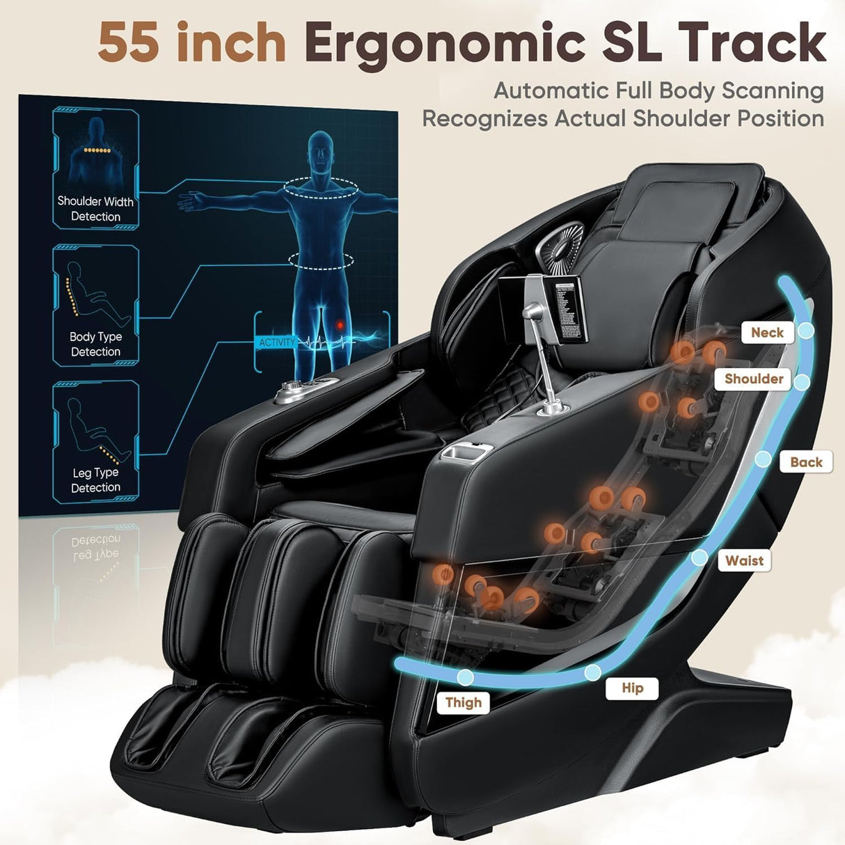 Homall 2025 Zero Gravity Full Body Massage Chair with SL-Track, Heating & AI Voice Control Shiatsu, Kneading, Tapping 8 Auto Programs 32 Airbags (Black) Homall