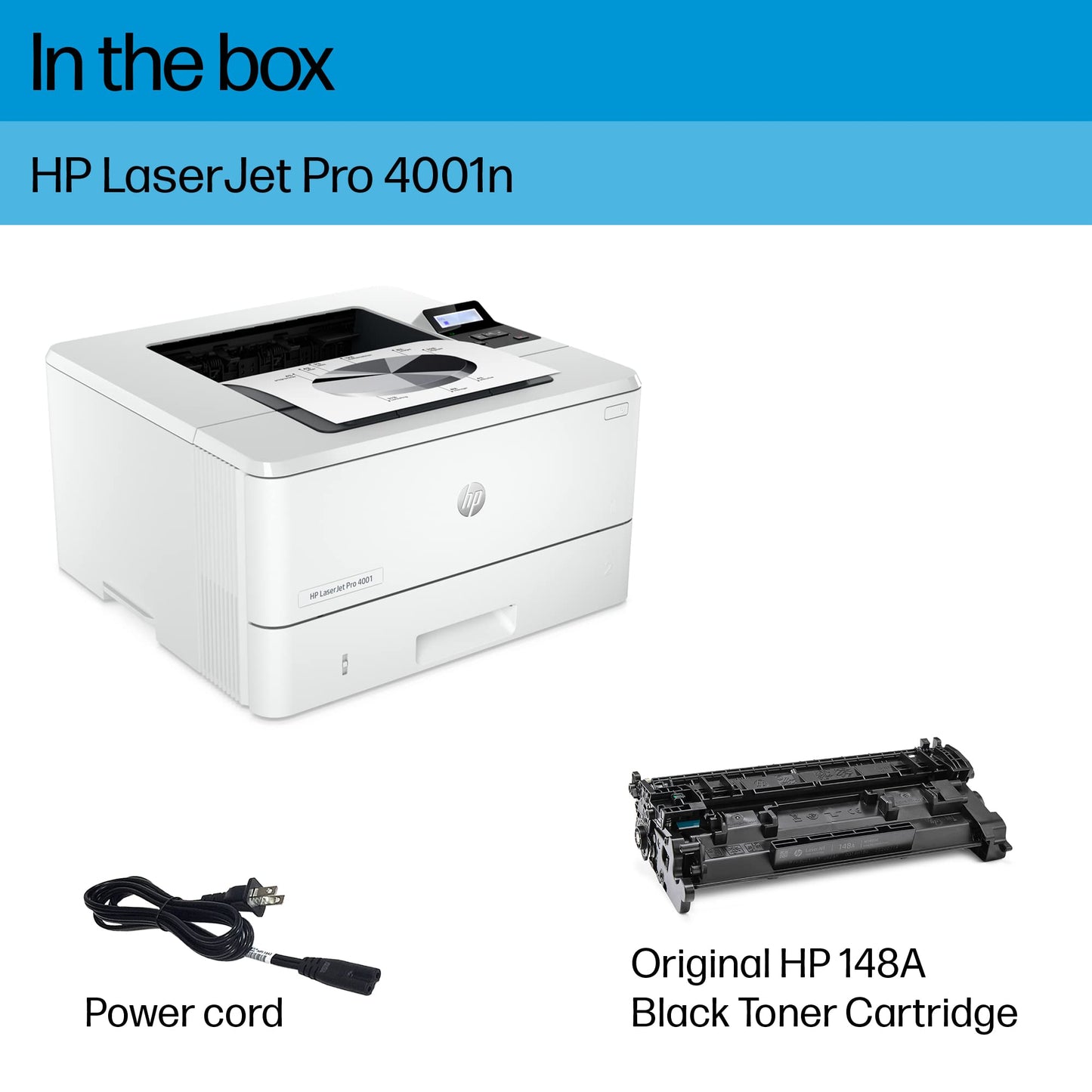 HP LaserJet Pro 4001n Black & White Printer, Print, Fast speeds, Easy setup, Mobile printing, Advanced security, USB, Ethernet Connection, Best-For-Office