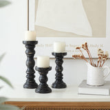 SwallowLiving Rustic Farmhouse Wood Pillar Candle Holder Set of 3 for Candlestick, Black SwallowLiving