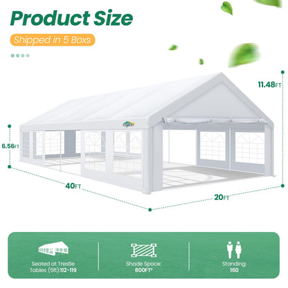 COBIZI 20x40 Party Tent Heavy Duty, 20x40 Tent with 8 Removable Sidewalls & 4 Built-in Sandbag, Commercial Wedding Large Tent, UV 50+, Waterproof, White