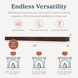 Dakota 48 Inch Floating Fireplace Mantel Shelf | Burnished Walnut | Handcrafted Natural Pine Wood Shelves | Rustic Farmhouse Wall-Mounted Mantel for Fireplaces & Home Decor | 48” W x 3” H x 8” D MANTELSDIRECT