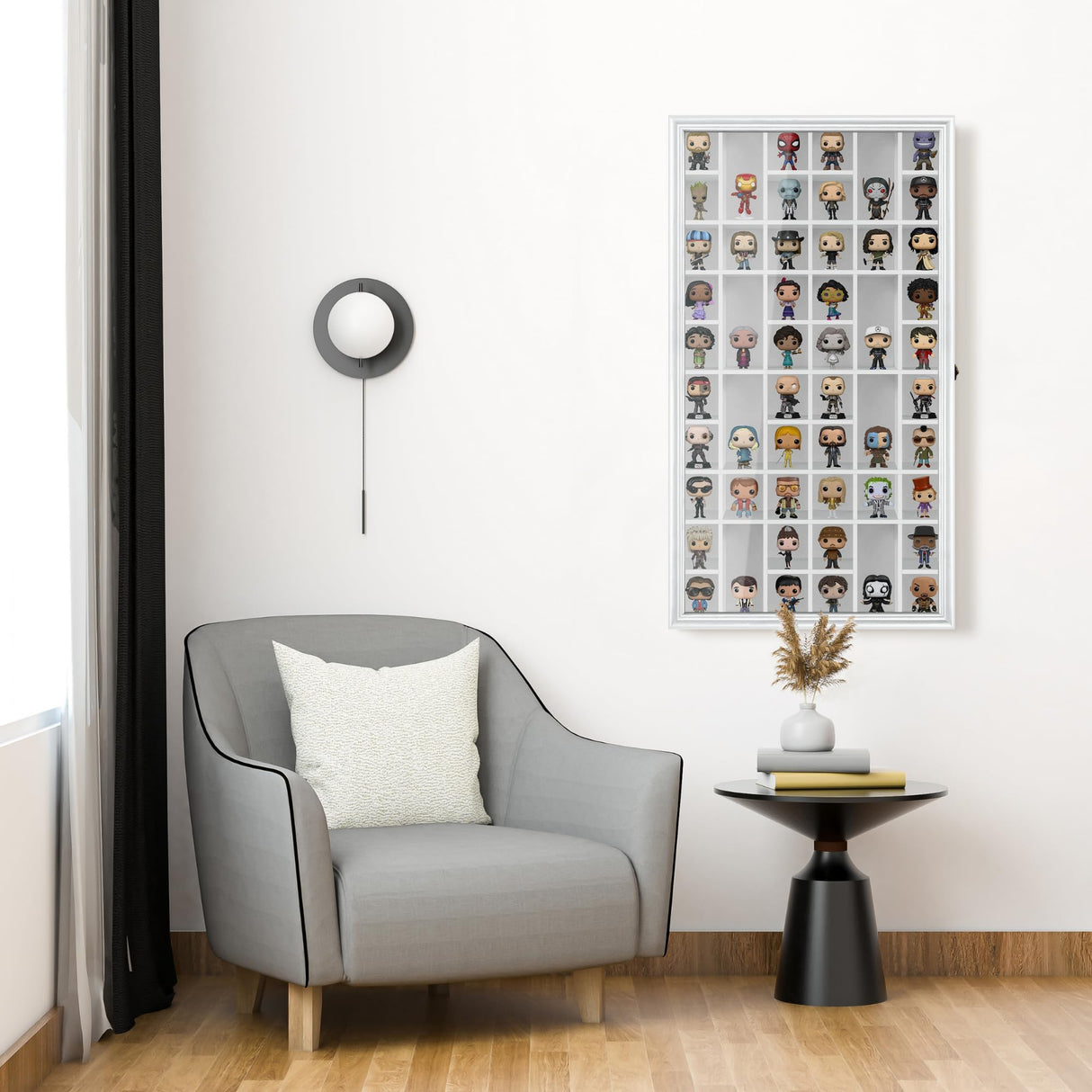 ILOT Shot Glass Display Cabinet Solid Wood - Large Display Case for Collectibles | Man Cave Accessories | UV Protection Acrylic Door | Wall Mounted ILOT