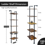 Axeman 5-Tier Ladder Shelf, Tall Narrow Bookcase for Small Spaces, Book Storage Organizer Case for Living Room, Home Office, Study, Industrial Style Black Metal Frame and Rustic Brown Shelf Axeman