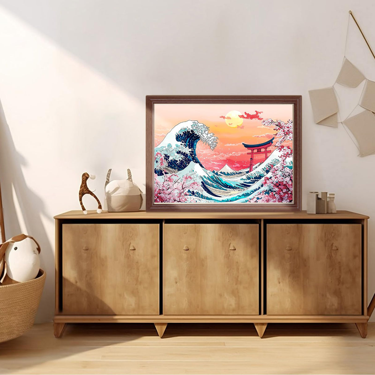 Lxmsja Cherry Blossom Diamond Art Kits for Adults, Great Wave DIY Full Drill Diamond Painting Kits for Beginners, 5D Gem Art Crafts for Adults, Home Wall Decor 16x12 inch Lxmsja