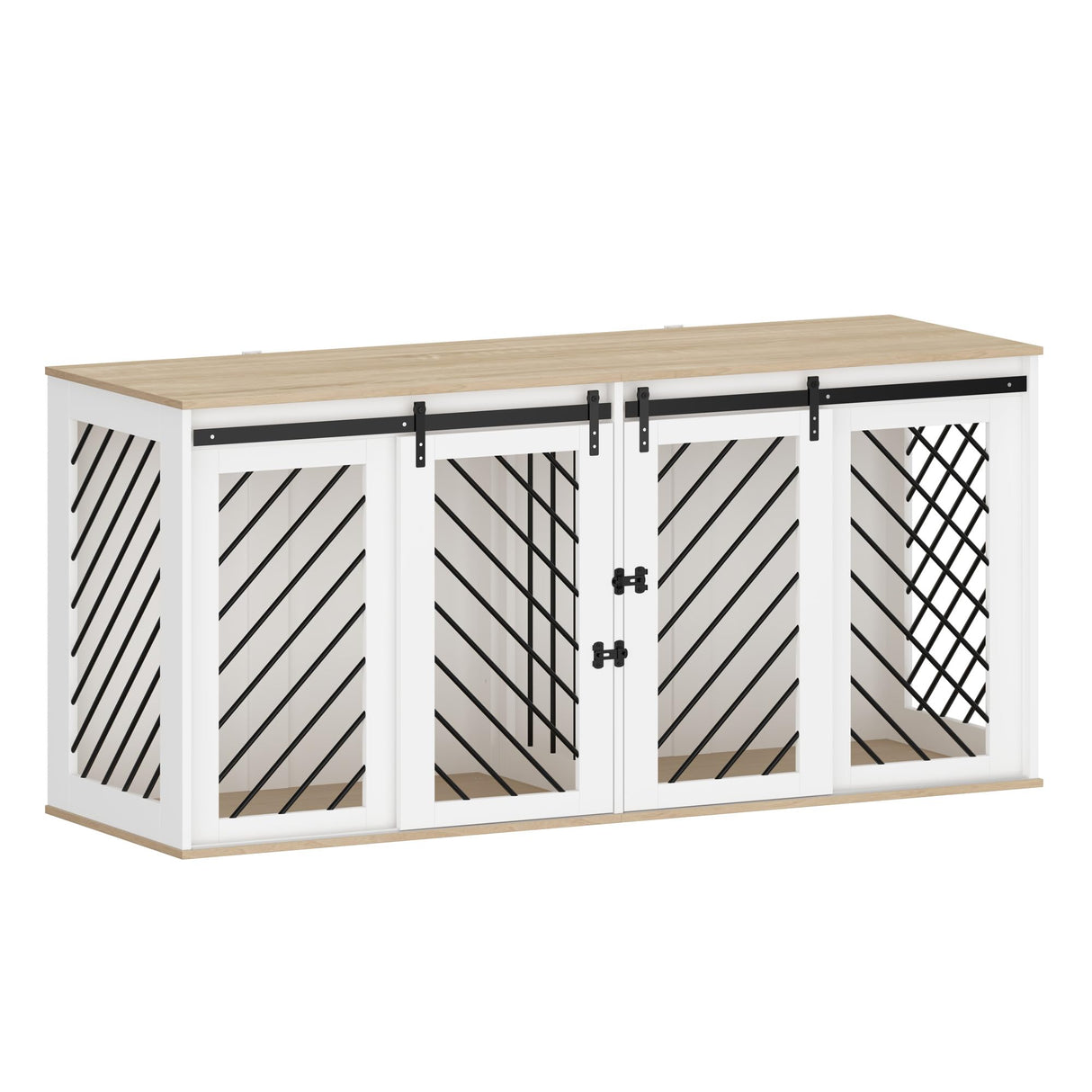 DAWNSPACES Furniture Dog Crate,71" Heavy Duty Wooden Dog Cage Kennel with a Removable Divider & Sliding Doors,Indoor Furniture Style Dog Crate Table,Dog House for Large Medium Small Dogs,White DAWNSPACES