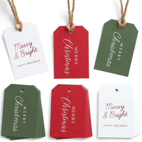 Beautiful Modern Christmas Gift Tags - 48 Quality Paper Labels with Rope for Personalizing Your Holiday Presents - Spread Joy and Cheer with These Festive Christmas Name Tag Stickers ZICOTO