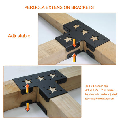 Wpbhk 4Pcs Heavy Duty Pergola Corner Brackets Extension 3-Way T Brackets for 4 x 4 Actual 3.5x3.5 Inch Post Bracket Pergola Gazebo Kit