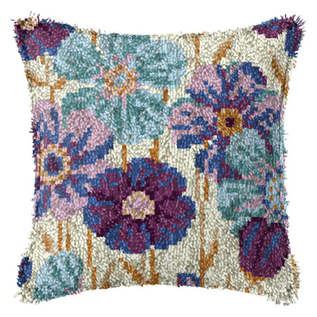 LAPATAIN Latch Hook Kits for DIY Throw Pillow Cover,Purple Flowers Pattern Needlework Cushion Cover Hand Craft Crochet for Great Family 17x17inch LAPATAIN