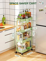 LEHOM Slim Rolling Storage Cart - 4 Tiers Bathroom Organizer Utility Cart Slide Out Storage Shelves Mobile Shelving Unit for Kitchen, Bedroom, Office, Laundry Room, Small Narrow Spaces, Green LEHOM