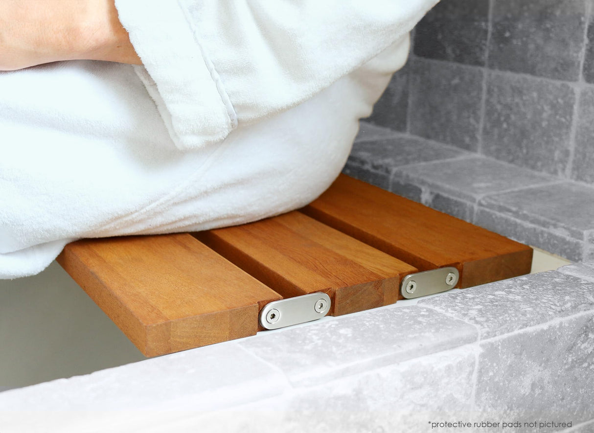 29 inch Malibu Removable Tri-Fold Bathtub Bench Seat, Teak Wood Seachrome
