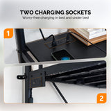 VINGLI Twin Size Metal Loft Bunk Bed Frame for Kids Teens Adults with Desk Underneath,2 Charging Station,LED Lights,Safety Guardrail and Stair,No Box Spring Needed,Black VINGLI