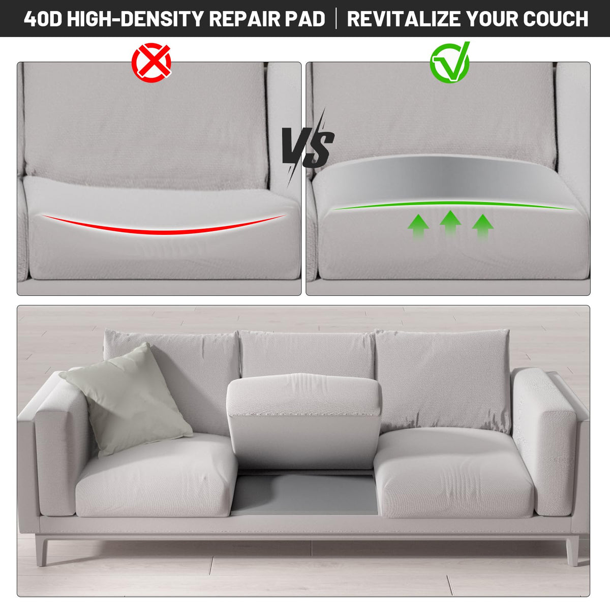 Spongiduits Couch Cushion Support for Sagging Seat - 20" x 20" High-Density Curved Foam Sofa Cushion Support Board, Couch Supporter for Under The Cushions, Grey Set of 3 Spongiduits