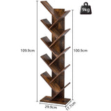Hoctieon 10 Tier Tree Bookshelf, 10 Shelf Bookcase, Free Standing Tree Bookcase, Display Floor Standing Shelf for Books, Book Organizer Shelves for Home Office, Living Room, Bedroom, Rustic Brown Hoctieon
