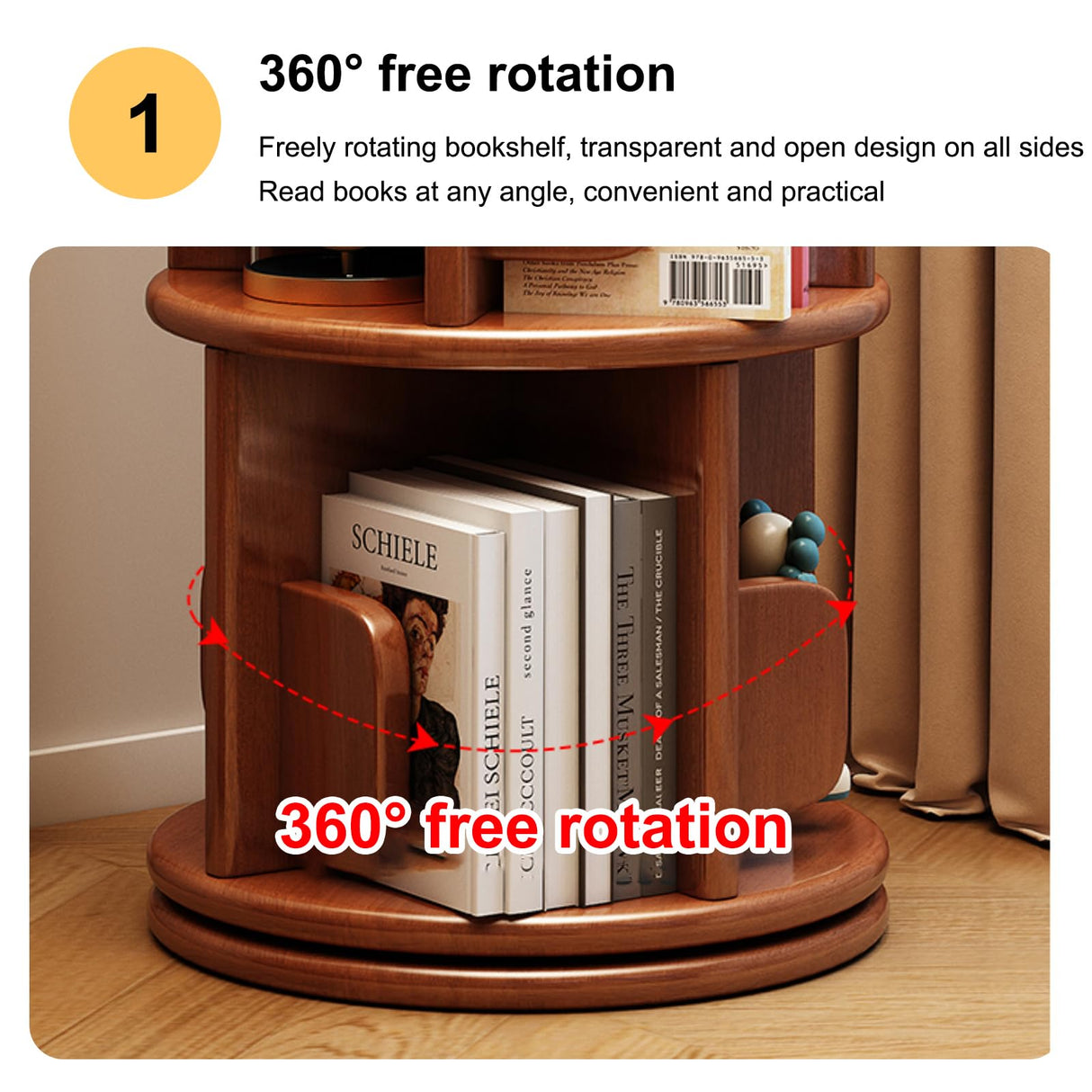 360° Rotating Solid Wood Bookshelf – 5 Tier Spinning Bookcase for Stylish Storage in Any Room LWQFHI
