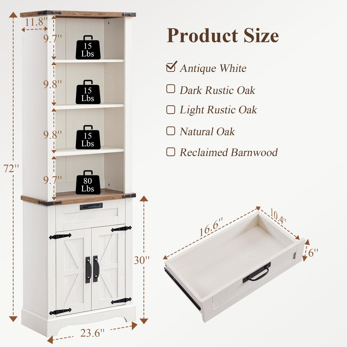 RedLemon Bookshelf with Storage Cabinet, 72" Tall Farmhouse Bookcase with Adjustable Shelves and Barn Door, 4 Tier Office Wood Bookshelf with Drawer for Office Library Living Room (Antuique White) RedLemon