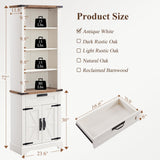 RedLemon Bookshelf with Storage Cabinet, 72" Tall Farmhouse Bookcase with Adjustable Shelves and Barn Door, 4 Tier Office Wood Bookshelf with Drawer for Office Library Living Room (Antuique White) RedLemon