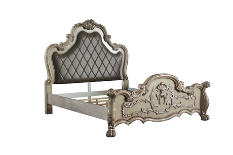 Acme Dresden Faux Leather Tufted Queen Panel Bed in Vintage Bone White ACME Furniture