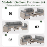 Aukreolis 7 Pieces Patio Furniture Set, Outdoor Sectional Wicker Sofa with Thick Cushions and Storage Coffee Table, Rattan Patio Conversation Sets for Deck Yard Poolside, Grey Aukreolis