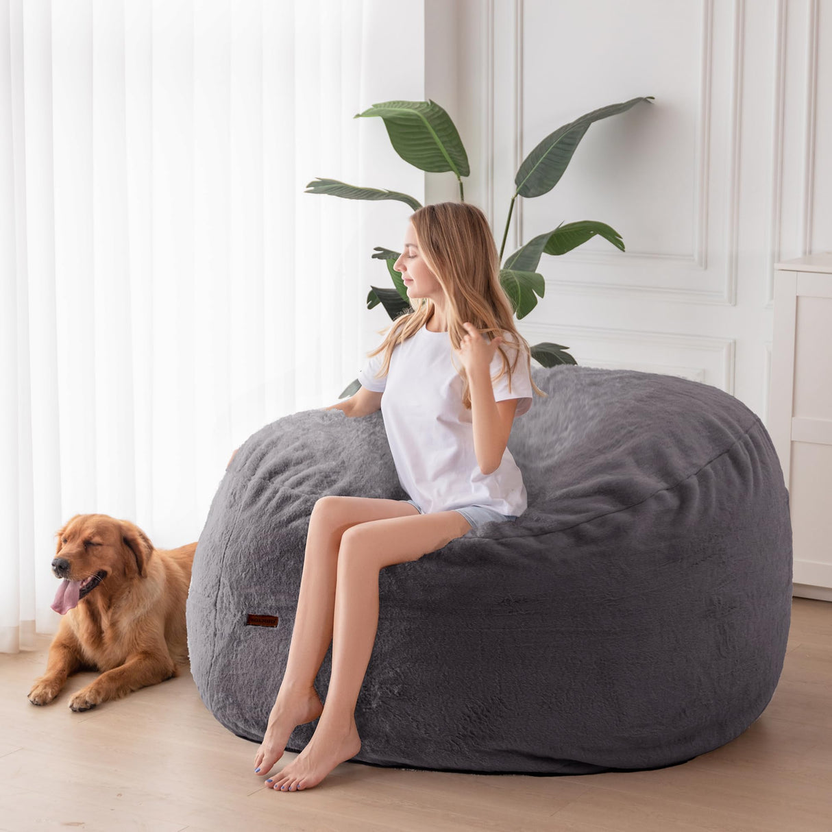 MAXYOYO Giant Bean Bag Chair Bed for Adults, Convertible Beanbag Folds from Lazy Chair to Floor Mattress Bed, Large Floor Sofa Couch, Big Sofa Bed, High-Density Foam Filling, Machine Washable MAXYOYO