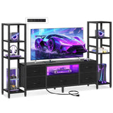 Casaottima 71" TV Stands for 43, 50, 55 Inch TV Entertainment Center with LED Lights and Power Outlets, TV Stand for Living Room with 5 Fabric Drawers & Shelf, TV Console Cabinet for Bedroom, Black Casaottima