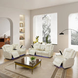 GEBADOL Power Recliner Sofa Set, Breathing Leather Sofa Set with Storage Console/Cup Holders/USB Ports, Leather Reclining Couch Set for Living Room (Creamy White, Sofa+LOVESEAT+Chair) GEBADOL