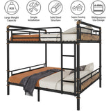 MoproBeti Queen Over Queen Industrial Bunk Beds for Teens or Adults, Heavy-Duty 2 in 1 Metal Convertible Bunk Bed with Ladder and Slats Support,15.9" High Guard Rail,Space-Saving,Noise Reduced,Black MoproBeti