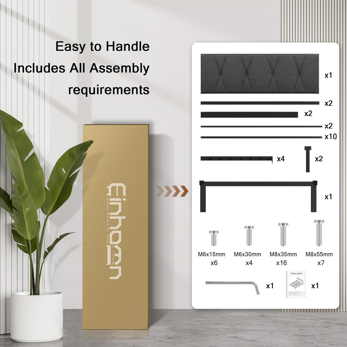 Einhomn Twin Size Metal Bed Frame, Platform Bed with Upholstered Button Tufted Headboard, 12" Underbed Storage, Steel Slats Support, No Box Spring Needed, Easy Assembly, Noise-Free, Dark Grey Einhomn