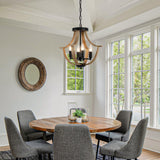 LAMPKEDUO Farmhouse Hanging Pendant Lighting, 4-Light Rustic Flush Mount Ceiling Light Fixture,Modern Faux Wood Vintage Chandelier for Dining Room Kitchen Island Foyer Hallway Entryway Bedroom LAMPKEDUO