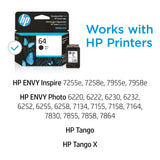 HP 64 Black Ink Cartridge | Works with HP ENVY Inspire 7950e; ENVY Photo 6200, 7100, 7800; Tango Series | Eligible for Instant Ink | N9J90AN HP