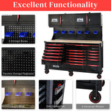 19 Drawers Rolling Tool Chest Large Mobile Workbench Heavy Duty Wood Top Tool Cart on Wheels Mechanic Toolbox Storage Cabinet for Garage, Workshop, Warehouse, Laboratory, with 2 Upper Cabinets WTRAVEL