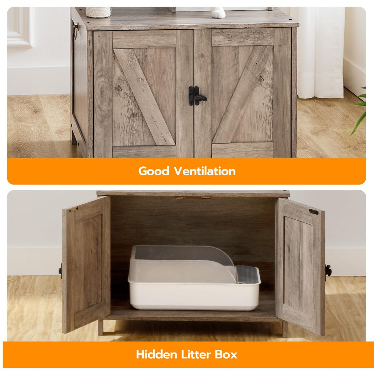 HOOBRO Cat Tree Tower with Litter Box Enclosure for Indoor Cats, Wooden Cat Condo with Scratching Posts, Cat Litter Box Furniture Hidden, All-in-One Cat Toy with Cat House, Greige BG15MZ03 HOOBRO