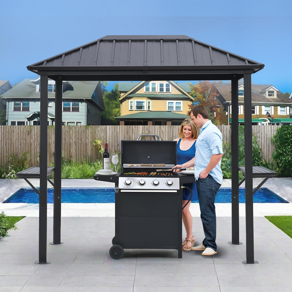 Endark 8' x 5'FT Grill Outdoor BBQ Gazebo Canopy with Two Metal Shelves,Outdoor Permanent Hardtop Gazebo Canopy for Patio, Garden, Backyard (5x8FT-1) Endark