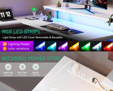 AODK 61" L Shaped Desk with Drawer, Computer Desk with Power Outlets & LED Lights, Reversible Corner Gaming Desk for Home Office Workstation, Office Desk with Monitor Shelf, Pure White AODK