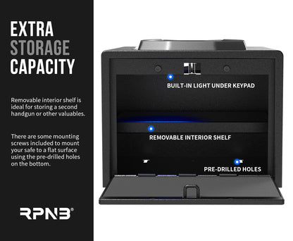 RPNB Gun Security Safe, Quick-Access Firearm Safety Device with Biometric Fingerprint & Digital Key Pad