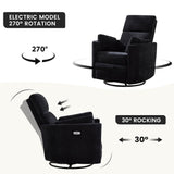 Recliner Swivel Glider Electric Rocking Chair with USB Port,Multifunction Upholstered Power Recliner Rocking Chair for Living Room Bedroom Nursery Adult with 2 Pillows(Black, Power-Driven) choairy