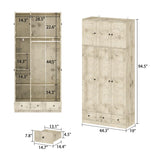 MOUMON 3 Shutter Door Wardrobe Armoire Closet with Shelves and 3 Drawers, Armoire Wardrobe Closet with Hanging Rod, Top Cube Storage, for Bedroom Wood Grain (44.3”W x 19”D x 94.5”H) MOUMON