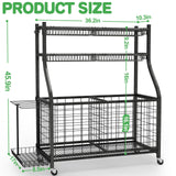 CaMecequter Garage Sports Equipment Organizer with 4 Baskets & 6 Hooks - Heavy Duty Freestanding Ball Storage for Basketball, Soccer & Outdoor Toys (Black) CaMecequter