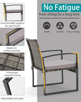 Bezseller 3 Pieces Patio Furniture Set, Outdoor Rattan Bistro Set with Coffee Table, Durable Steel Frame with Strapped Cushions for Garden, Balcony, Poolside, Backyard Bezseller