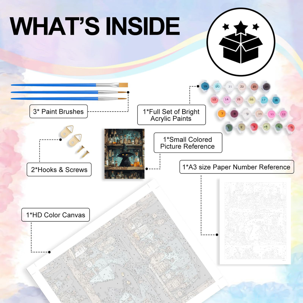 Yezavesu Black Cat Paint by Numbers Kit for Adults Beginner, Magic Adult Paint by Number Kits on Canvas Without Frame, DIY Acrylic Cat Painting by Numbers for Home Wall Decor Gift 16x20 Inch Yezavesu