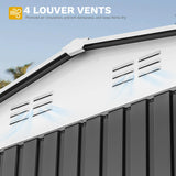 DWVO 10x8ft Large Tool Storage Shed with Window, Lockable Doors, and Sloped Roof, Oversized Steel Outdoor Storage Shed for Garden, Patio, Garage, Backyard, Lawn - Gray & White DWVO