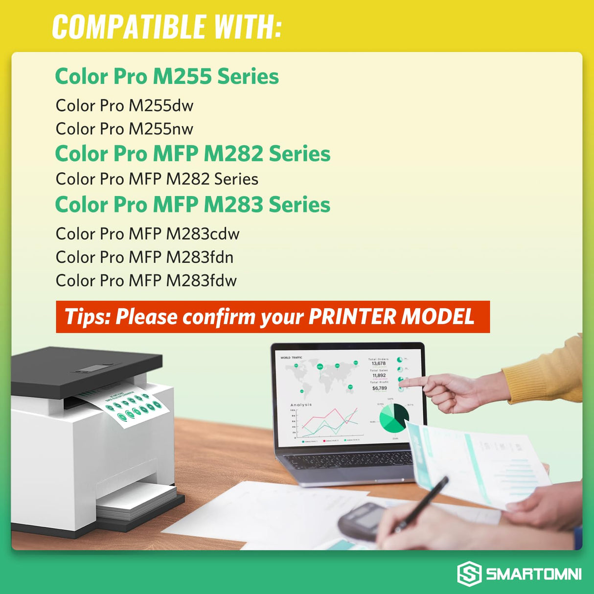 206A Toner Cartridges 4 Pack (with Chip) Works with HP Color Pro MFP M283fdw M283cdw, Pro M255dw M255nw, MFP M282nw M283 M282 M255 Printer | W2110A W2111A W2112A W2113A 206X W2110X S SMARTOMNI