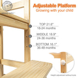 WOOD CITY Toddler Standing Tower, 3 Adjustable Heights Kids Kitchen Step Stool with CPC Certification, Equipped with Removable Safety Anti-Fall Net, Suitable for 18 Months and Up (Natural) WOOD CITY