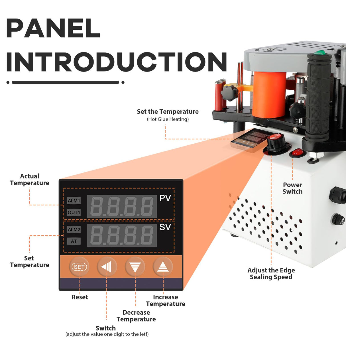 SOKO Portable Edge Banding Machine, Woodworking Edge Bander Machine Straight Curve Double Side Coating Glue, Edge Banding Speed 5-10m/min Adjustable SOKO